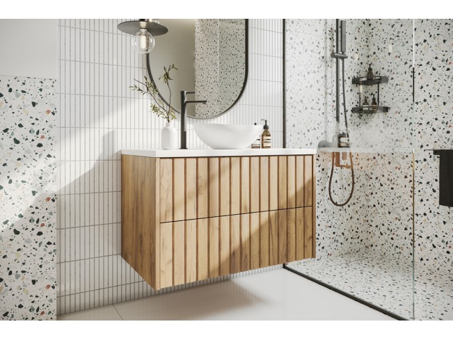 Szafka łazienkowa Ryfi złoty dąb/biały wisząca 80 cm