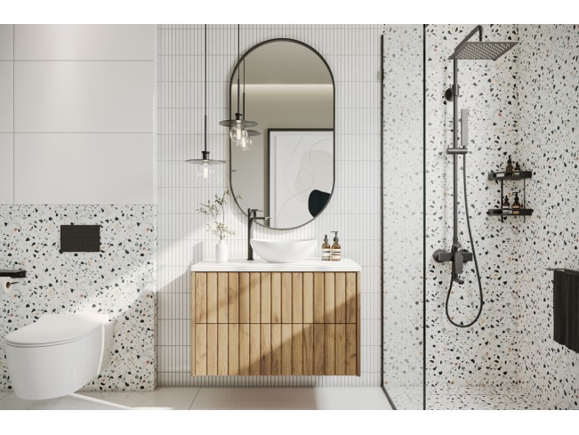 Szafka łazienkowa Ryfi złoty dąb/biały wisząca 80 cm