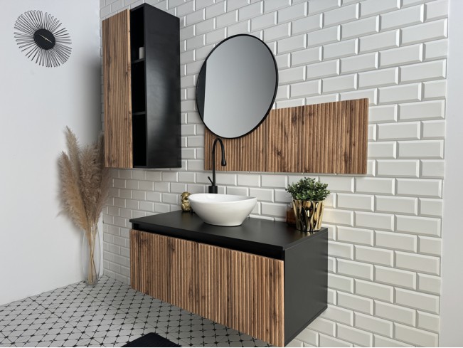 Szafka łazienkowa Wota czarny mat/dąb wotan 100 cm wisząca