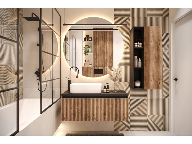 Łazienka Wota 1 czarny mat/dąb wotan zestaw mebli wiszących