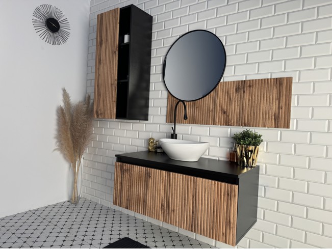 Łazienka Wota 2 czarny mat/dąb wotan zestaw mebli wiszących