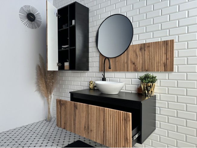 Łazienka Wota 2 czarny mat/dąb wotan zestaw mebli wiszących