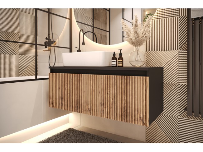 Łazienka Wota 2 czarny mat/dąb wotan zestaw mebli wiszących