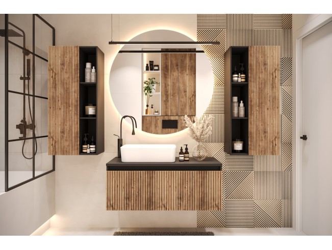 Łazienka Wota 2 czarny mat/dąb wotan zestaw mebli wiszących