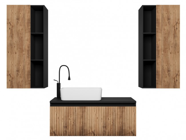 Łazienka Wota 2 czarny mat/dąb wotan - widok ogólny zestawu