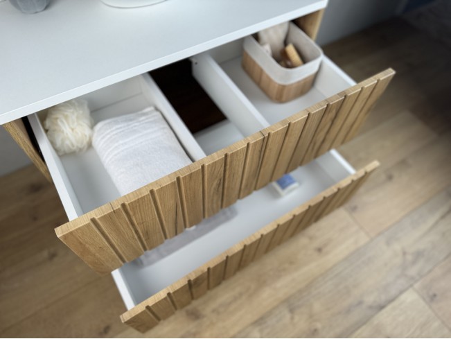 Szafka łazienkowa Ryfi złoty dąb/biały wisząca 80 cm