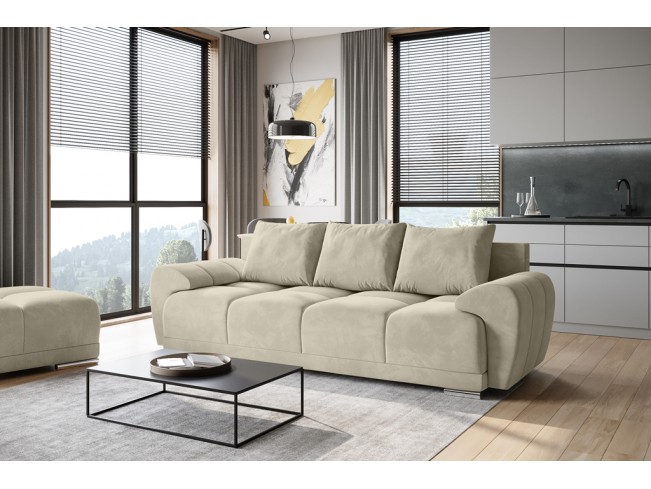 Sofa Bego 3 z funkcją spania welur Monolith 04 beżowa