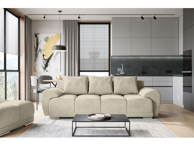 Sofa Bego 3 z funkcją spania welur Monolith 04 beżowa