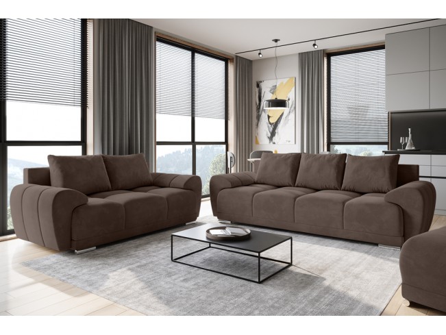 Sofa Bego 3 z funkcją spania welur Monolith 15 mleczna czekolada