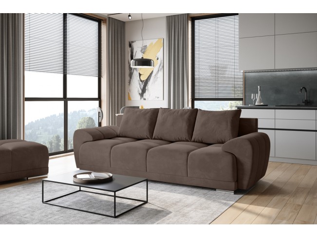 Sofa Bego 3 z funkcją spania welur Monolith 15 mleczna czekolada