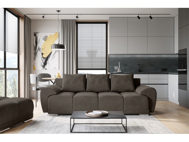 Sofa Bego 3 z funkcją spania welur Monolith 20 szary brąz