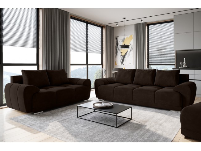 Sofa Bego 3 z funkcją spania welur Monolith 29 ciemny brąz