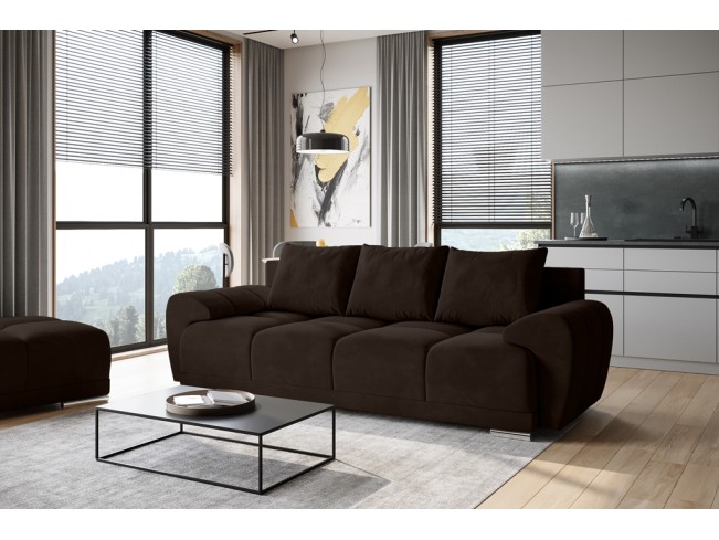 Sofa Bego 3 z funkcją spania welur Monolith 29 ciemny brąz