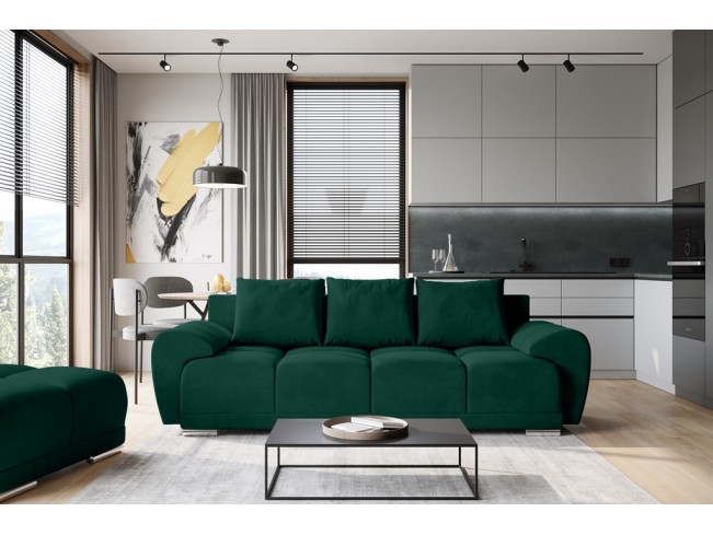 Sofa Bego 3 z funkcją spania welur Monolith 37 zielony