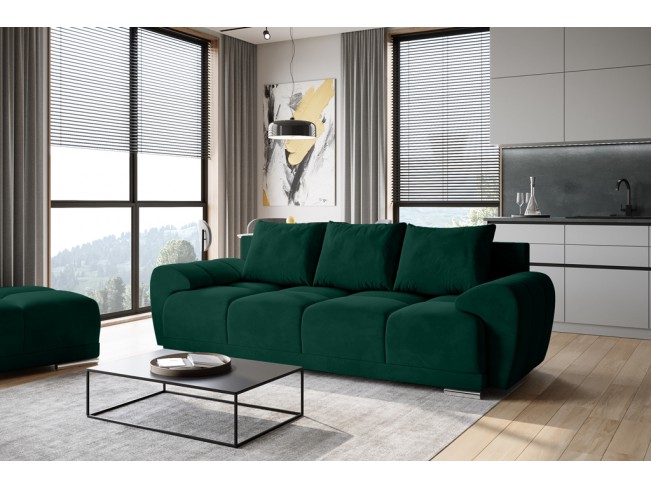 Sofa Bego 3 z funkcją spania welur Monolith 37 zielony