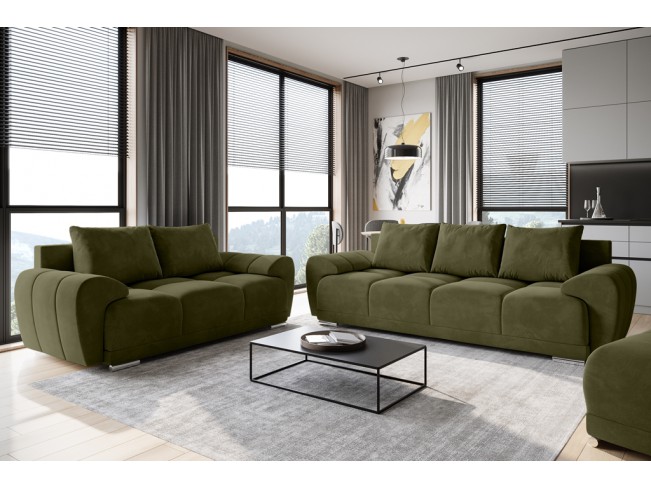 Sofa Bego 3 z funkcją spania welur Monolith 38 oliwkowy