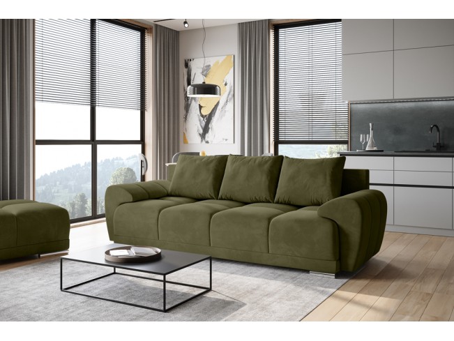 Sofa Bego 3 z funkcją spania welur Monolith 38 oliwkowy
