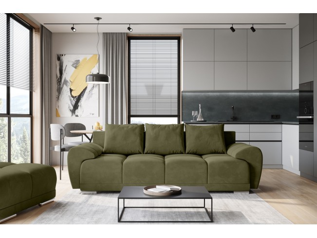 Sofa Bego 3 z funkcją spania welur Monolith 38 oliwkowy