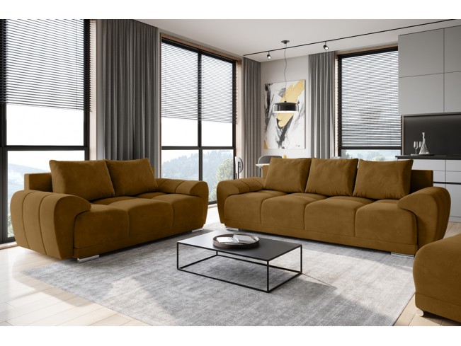 Sofa Bego 3 z funkcją spania welur Monolith 48 miodowy