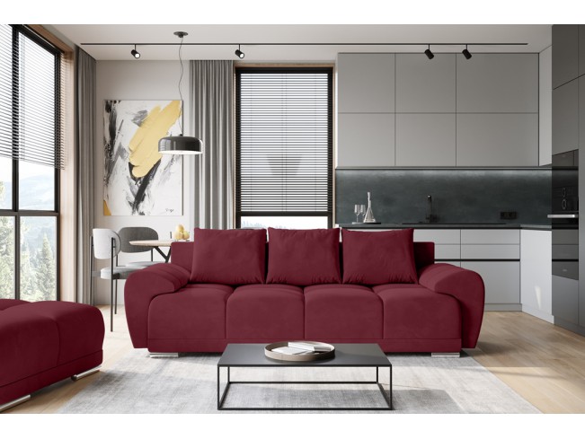 Sofa Bego 3 z funkcją spania welur Monolith 59 czerwony