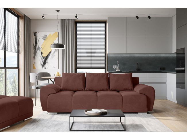 Sofa Bego 3 z funkcją spania welur Monolith 63 brudny róż