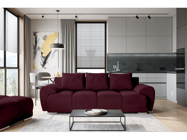 Sofa Bego 3 z funkcją spania welur Monolith 69 bordowy