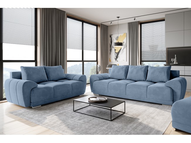 Sofa Bego 3 z funkcją spania welur Monolith 70 szaro-niebieski