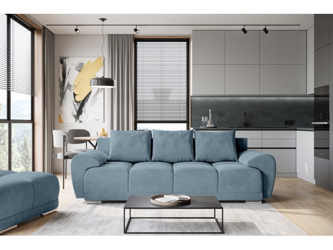 Sofa Bego 3 z funkcją spania welur Monolith 72 błękitny