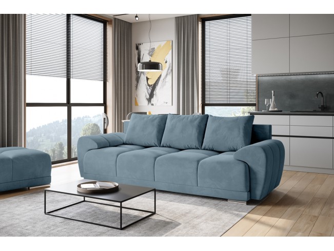 Sofa Bego 3 z funkcją spania welur Monolith 72 błękitny