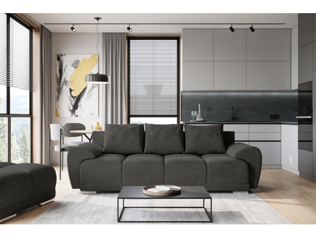 Sofa Bego 3 z funkcją spania welur Monolith 95 ciemny szary