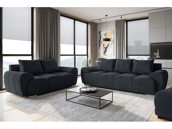Sofa Bego 3 z funkcją spania welur Monolith 97 ciemny grafit