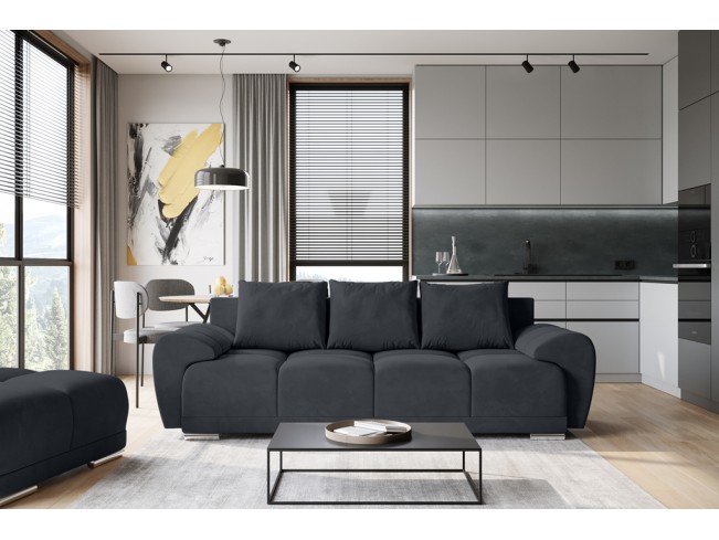 Sofa Bego 3 z funkcją spania welur Monolith 97 ciemny grafit
