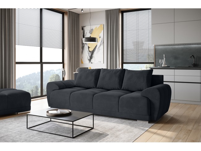 Sofa Bego 3 z funkcją spania welur Monolith 97 ciemny grafit