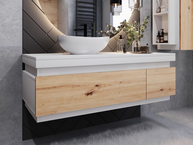 Łazienka Seli 1 biały mat/dąb lefkas zestaw mebli wiszących