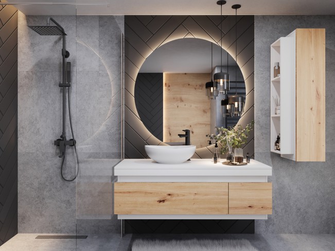 Łazienka Seli 1 biały mat/dąb lefkas zestaw mebli wiszących