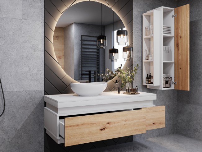 Łazienka Seli 1 biały mat/dąb lefkas zestaw mebli wiszących