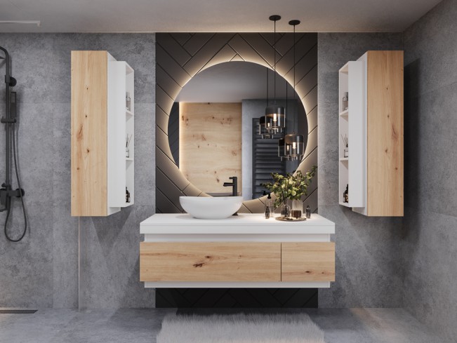 Łazienka Seli 2 biały mat/dąb lefkas zestaw mebli wiszących