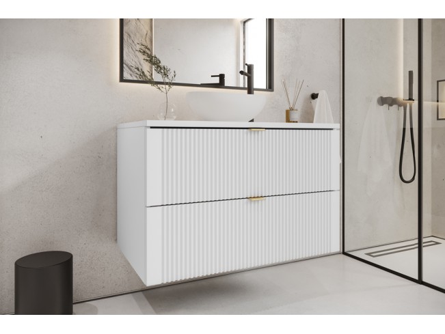 Szafka łazienkowa Daki biała perła/złoty wisząca 80 cm