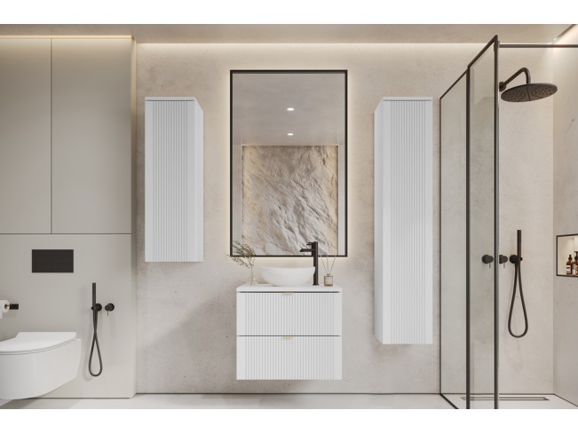 Łazienka Daki 60 3 biała perła/złoty zestaw mebli wiszących