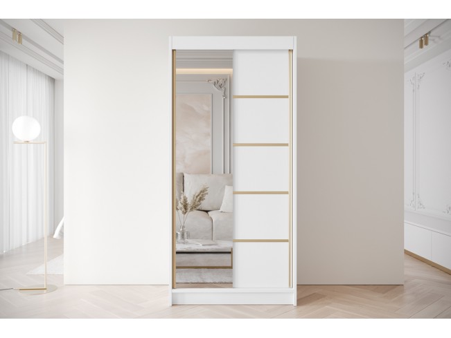 Szafa przesuwna Gold 3 biała z lustrem 100 cm