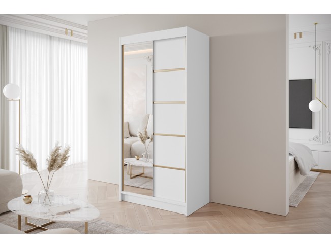 Szafa przesuwna Gold 3 biała z lustrem 100 cm