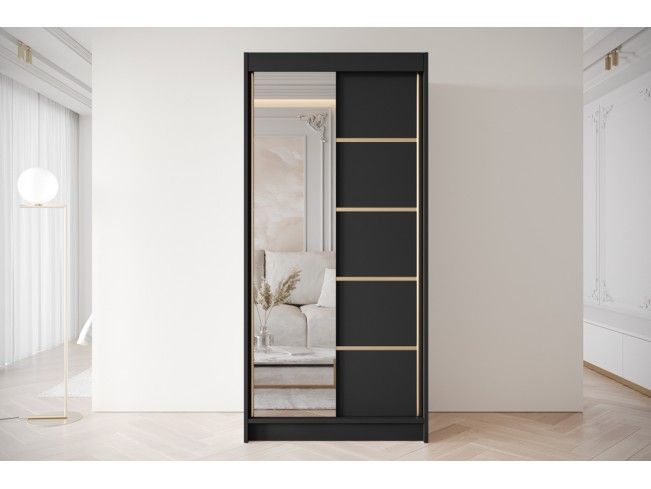 Szafa przesuwna Gold 3 czarna z lustrem 100 cm