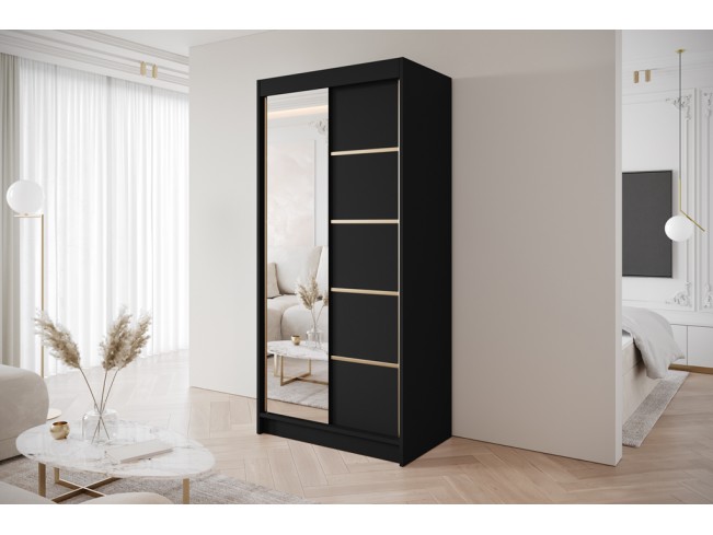 Szafa przesuwna Gold 3 100 czarna z lustrem