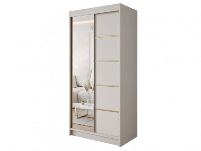 Szafa przesuwna Gold 3 kaszmir z lustrem 100 cm - widok całościowy