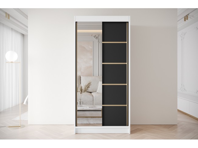 Szafa przesuwna Gold 3 biały/czarny z lustrem 100 cm