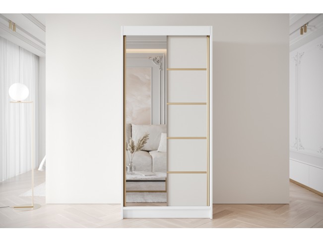 Szafa przesuwna Gold 3 biały/kaszmir z lustrem 100 cm
