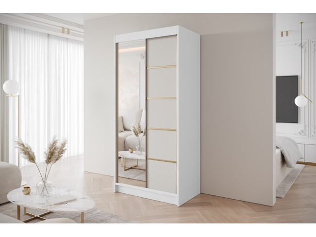 Szafa przesuwna Gold 3 biały/kaszmir z lustrem 100 cm