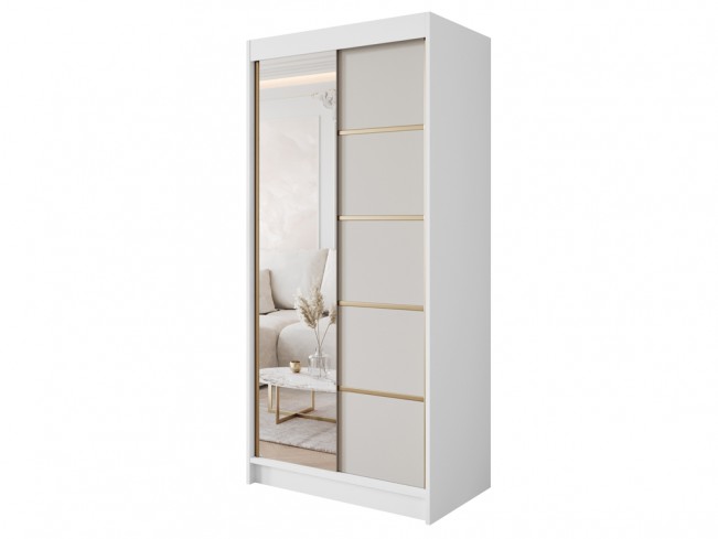 Szafa przesuwna Gold 3 biały/kaszmir z lustrem - widok ogólny