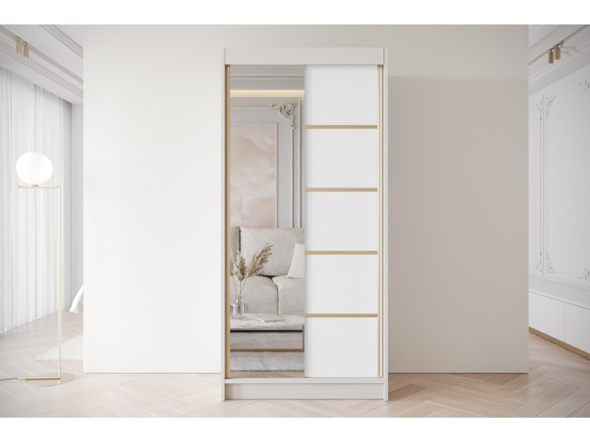 Szafa przesuwna Gold 3 kaszmir/biały z lustrem 100 cm