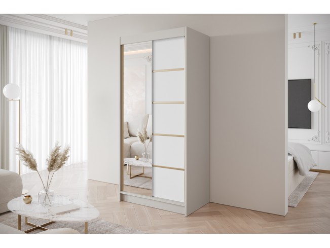 Szafa przesuwna Gold 3 kaszmir/biały z lustrem 100 cm